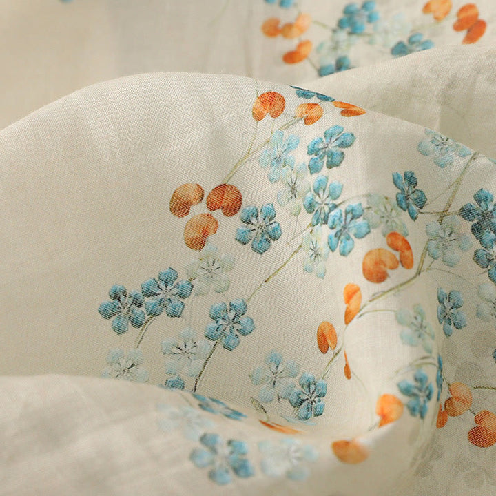 Buddha Stones Blue Flowers Orange Leaves Frog-Button Three Quarter Sleeve Cotton Linen Shirt - image 11