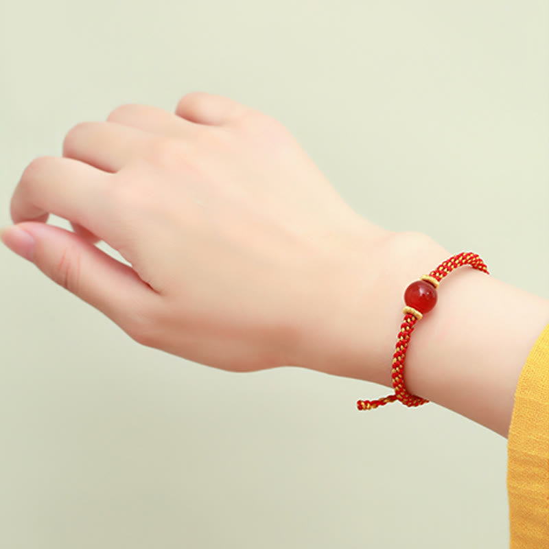 Buddha Stones Handmade Red Agate Amethyst Golden Rutilated Quartz Pink Crystal Bead Calm Braided Bracelet - image 11