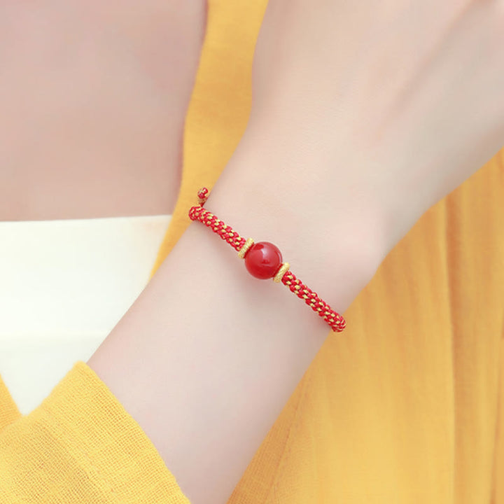 Buddha Stones Handmade Red Agate Amethyst Golden Rutilated Quartz Pink Crystal Bead Calm Braided Bracelet - image 6