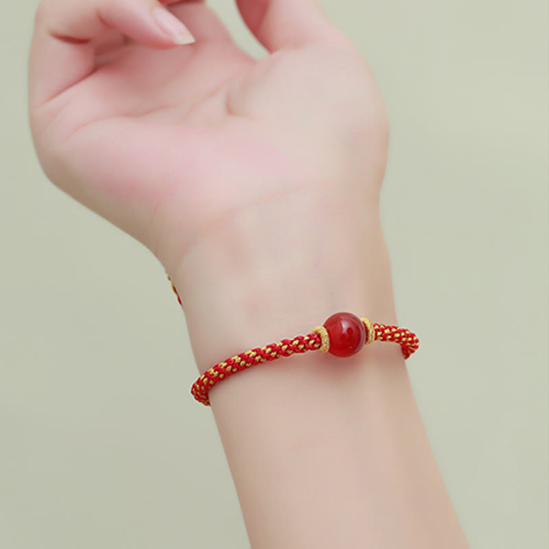 Buddha Stones Handmade Red Agate Amethyst Golden Rutilated Quartz Pink Crystal Bead Calm Braided Bracelet - image 10