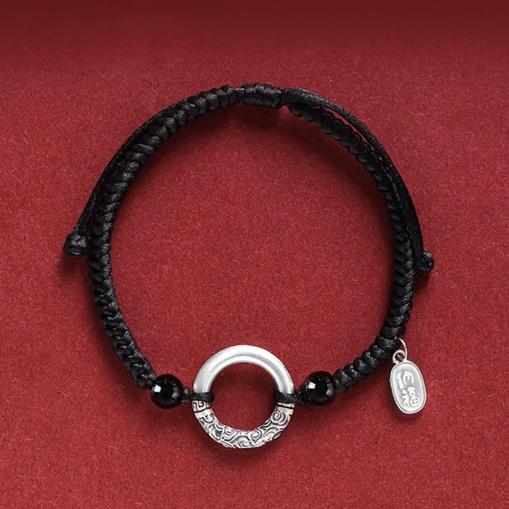 Buddha Stones 925 Sterling Silver Black Onyx Peace Buckle Fu Character Charm Bracelet