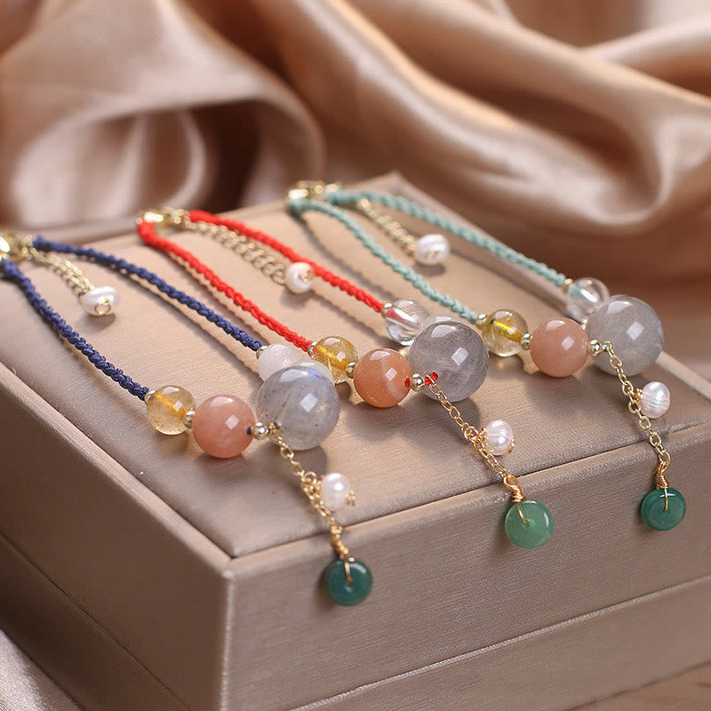 Buddha Stones Moonstone Sunstone Beads Peace Buckle Charm Healing Bracelet