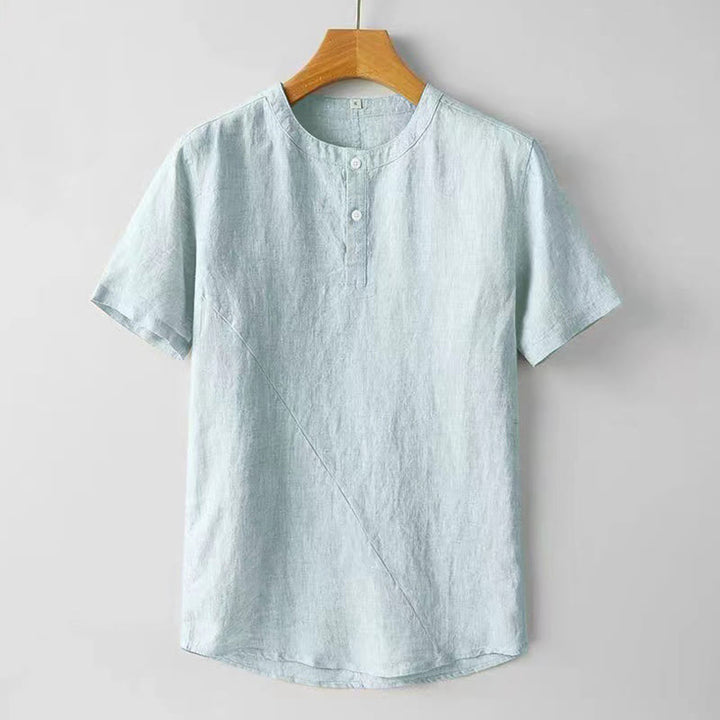 Buddha Stones Summer Men's Solid Color Button Short Sleeve Cotton Linen Shirt - PowderBlue - US/UK/AU48，EU58 (4XL) - image 11