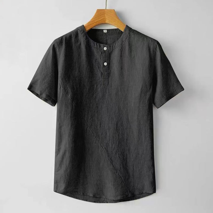 Buddha Stones Summer Men's Solid Color Button Short Sleeve Cotton Linen Shirt - Black - US/UK/AU48，EU58 (4XL) - image 8