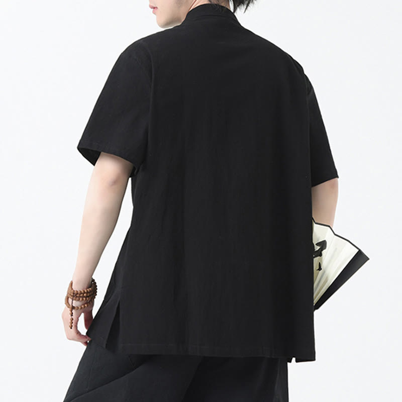 Buddha Stones Frog-Button Chinese Tang Suit Short Sleeve Shirt Linen Men Clothing With Pockets - image 5