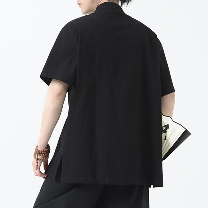 Buddha Stones Frog-Button Chinese Tang Suit Short Sleeve Shirt Linen Men Clothing With Pockets - image 5