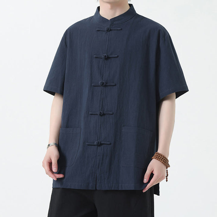 Buddha Stones Frog-Button Chinese Tang Suit Short Sleeve Shirt Linen Men Clothing With Pockets - image 13
