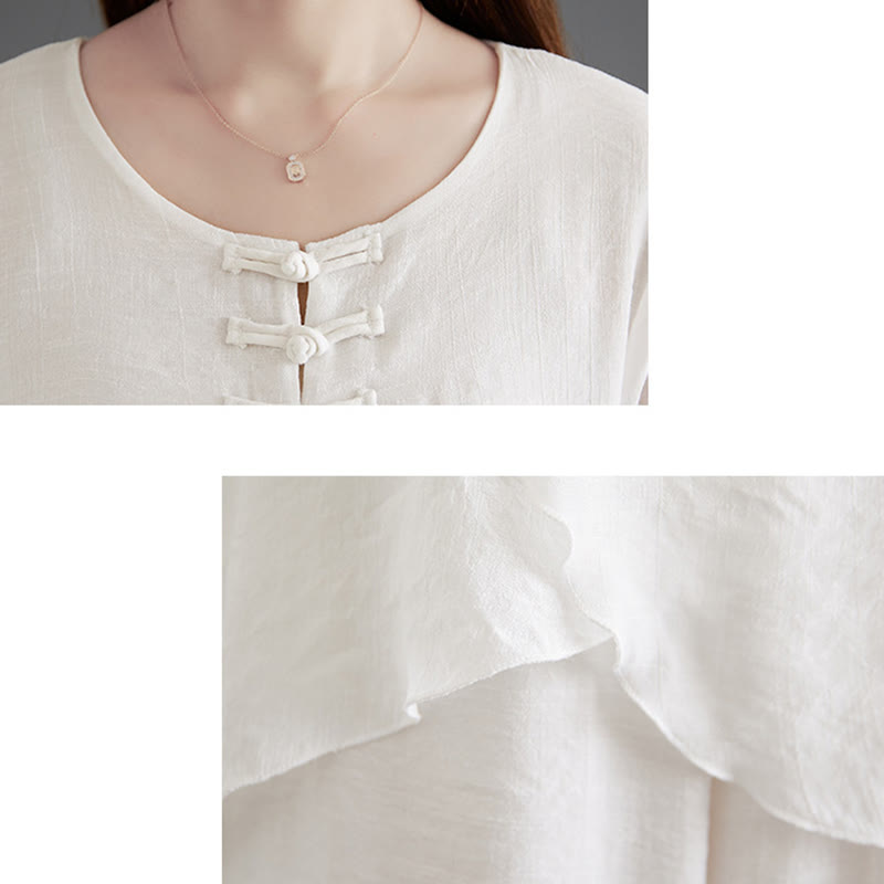 Buddha Stones 2Pcs Frog-Button Long Sleeve Shirt Wide Leg Pants Meditation Cotton Linen Clothing - image 8