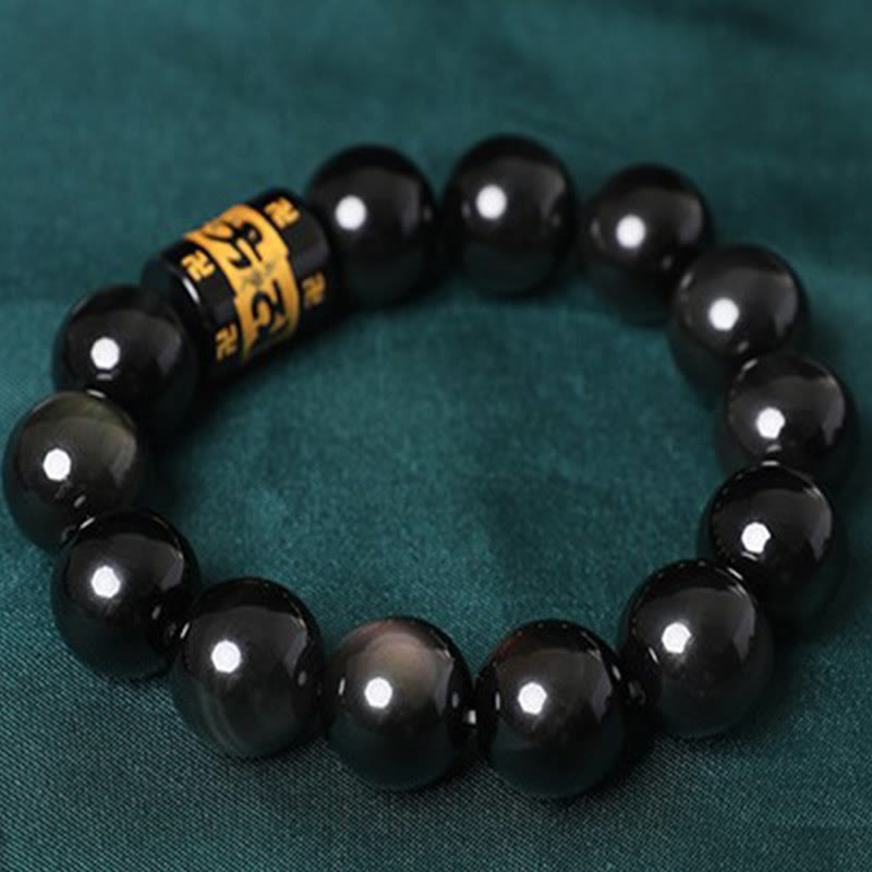 Buddha Stones Rainbow Obsidian Om Mani Padme Hum Swastika Positive Bracelet