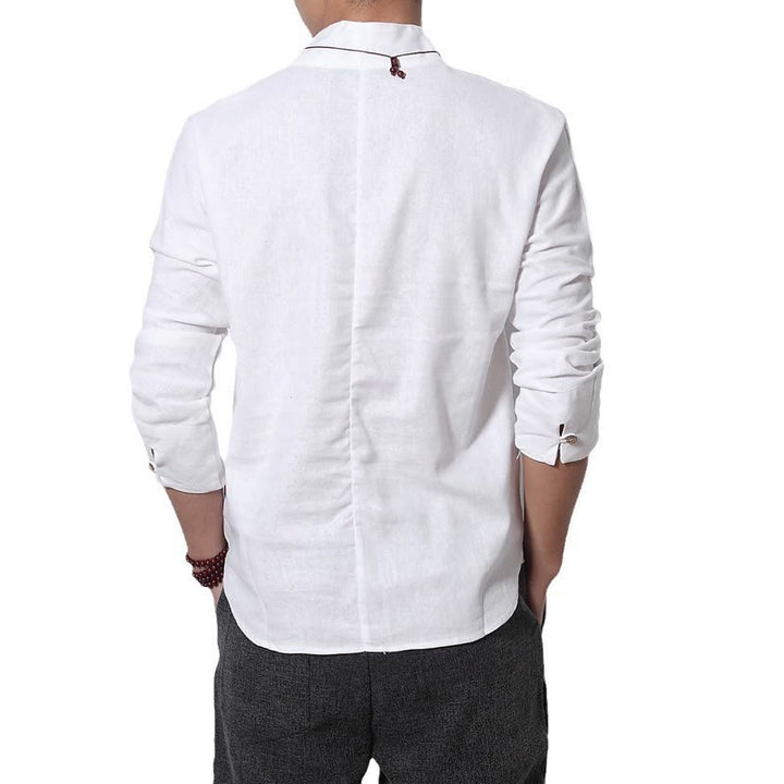 Buddha Stones Casual V-Neck Long Sleeve Shirt Linen Men Clothing - image 4