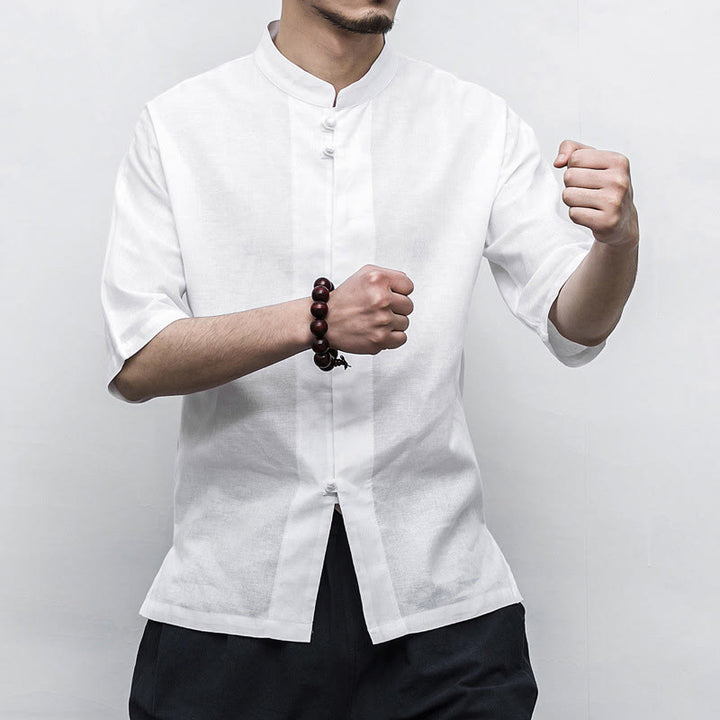 Buddha Stones Chinese Frog-Button Tang Suit Zen Half Sleeve Shirt Linen Men Clothing - image 10