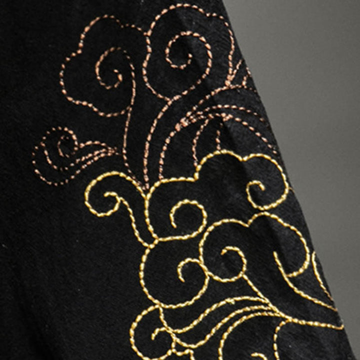 Buddha Stones Frog-Button Chinese Dragon Auspicious Cloud Embroidery Half Sleeve Shirt Cotton Linen Men Clothing - image 10