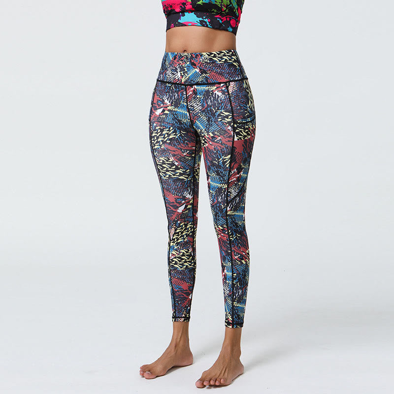 Buddha Stones Rose Lines Tiger Leopard Print Sports Fitness High Waist Leggings Women's Yoga Pants With Pockets - Colorful - US12，UK/AU16，EU44 (XL) - image 19