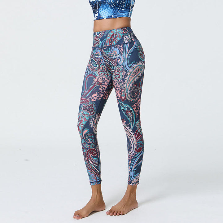 Buddha Stones Flowers Feathers Sun Moon Print Sports Fitness Yoga High Waist Leggings Women's Pants