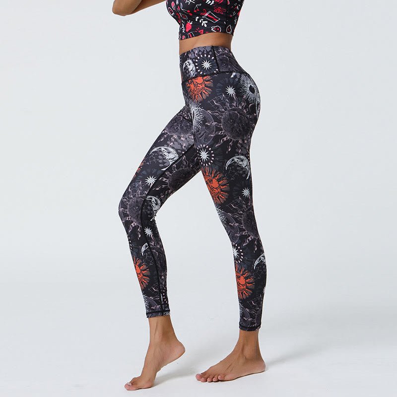 Buddha Stones Flowers Feathers Sun Moon Print Sports Fitness Yoga High Waist Leggings Women's Pants - image 6