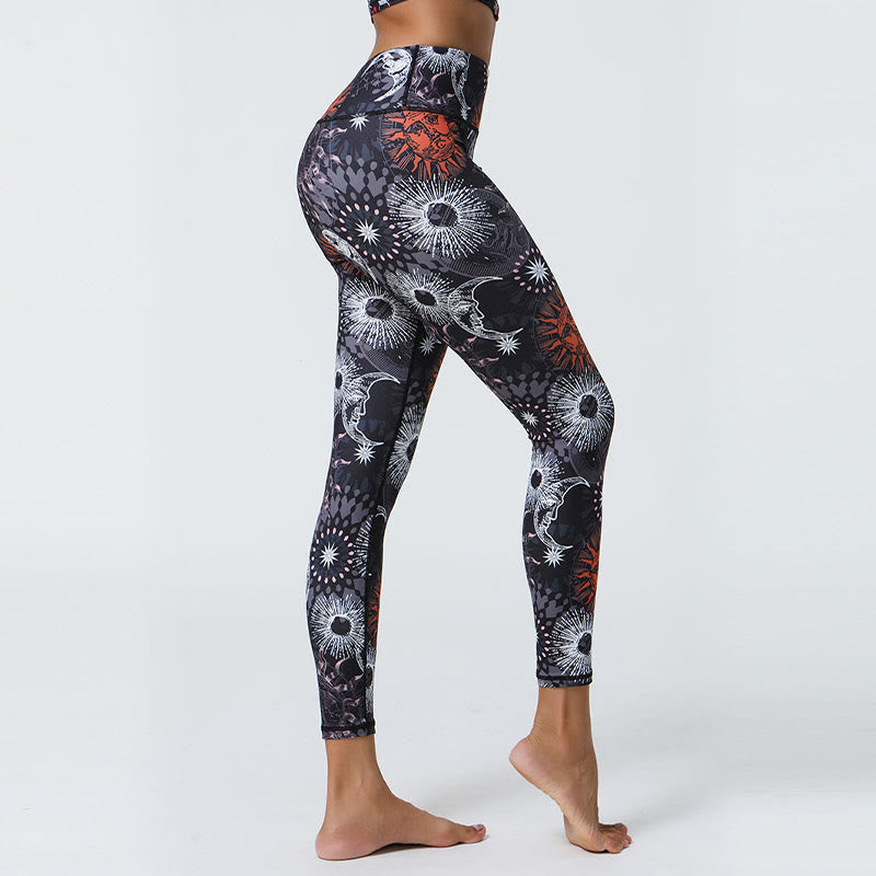 Buddha Stones Flowers Feathers Sun Moon Print Sports Fitness Yoga High Waist Leggings Women's Pants - image 9