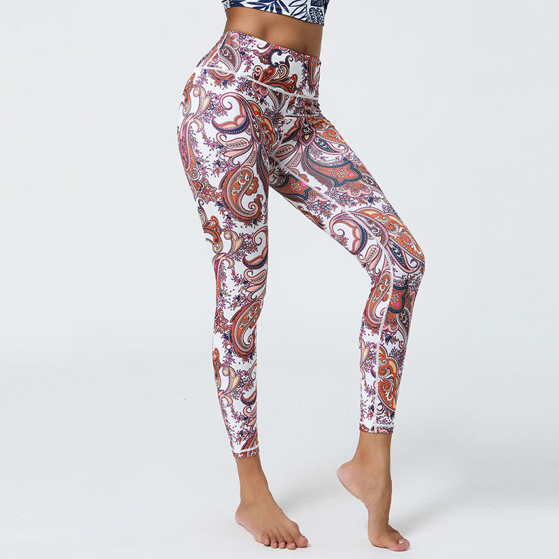 Buddha Stones Flowers Feathers Sun Moon Print Sports Fitness Yoga High Waist Leggings Women's Pants