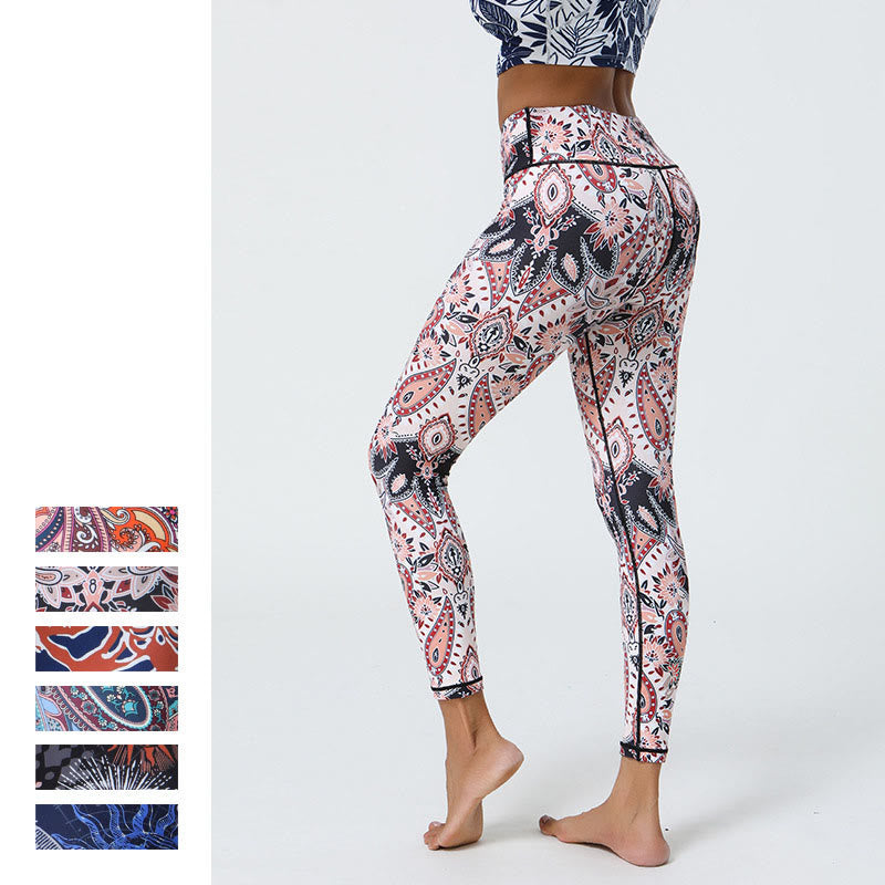 Buddha Stones Flowers Feathers Sun Moon Print Sports Fitness Yoga High Waist Leggings Women's Pants - image 26