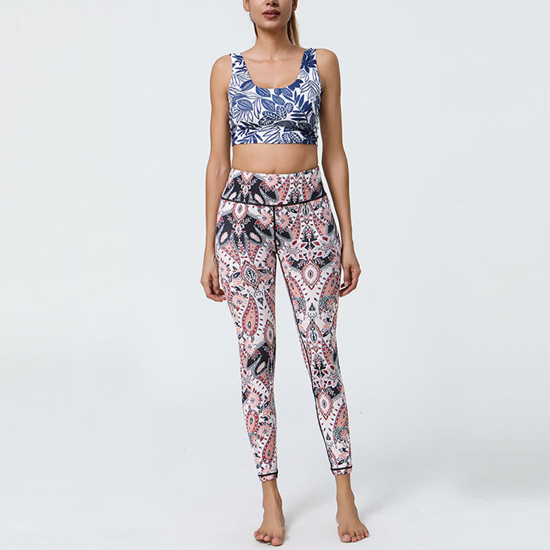 Buddha Stones Flowers Feathers Sun Moon Print Sports Fitness Yoga High Waist Leggings Women's Pants - image 26