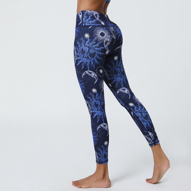 Buddha Stones Flowers Feathers Sun Moon Print Sports Fitness Yoga High Waist Leggings Women's Pants - image 12
