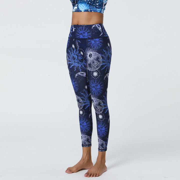 Buddha Stones Flowers Feathers Sun Moon Print Sports Fitness Yoga High Waist Leggings Women's Pants