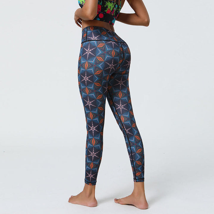 Buddha Stones Flowers Geometric Mandalas Print Sports Fitness Yoga High Waist Leggings Women's Pants