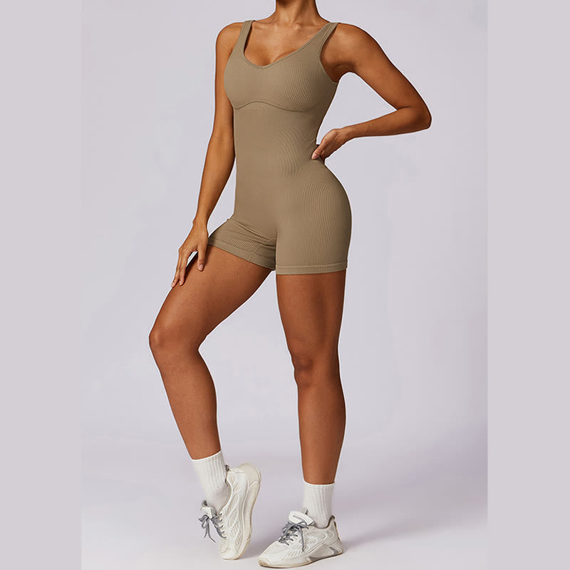 Buddha Stones Solid Seamless Jumpsuit Romper Sports Fitness Yoga Women Bodysuit