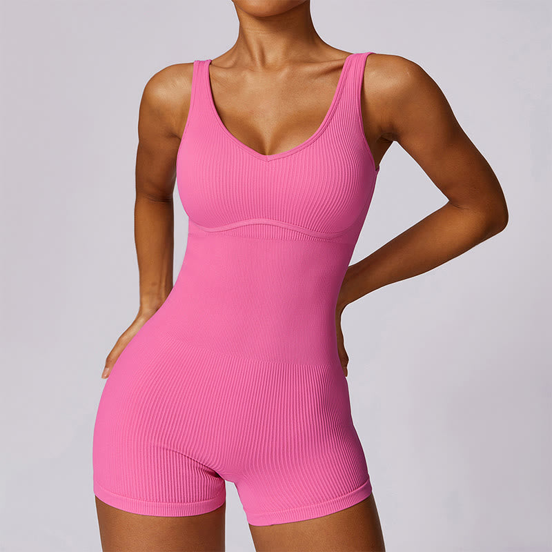 Buddha Stones Solid Seamless Jumpsuit Romper Sports Fitness Yoga Women Bodysuit