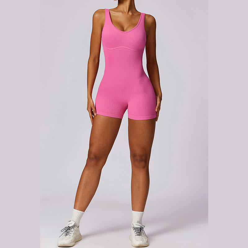 Buddha Stones Solid Seamless Jumpsuit Romper Sports Fitness Yoga Women Bodysuit