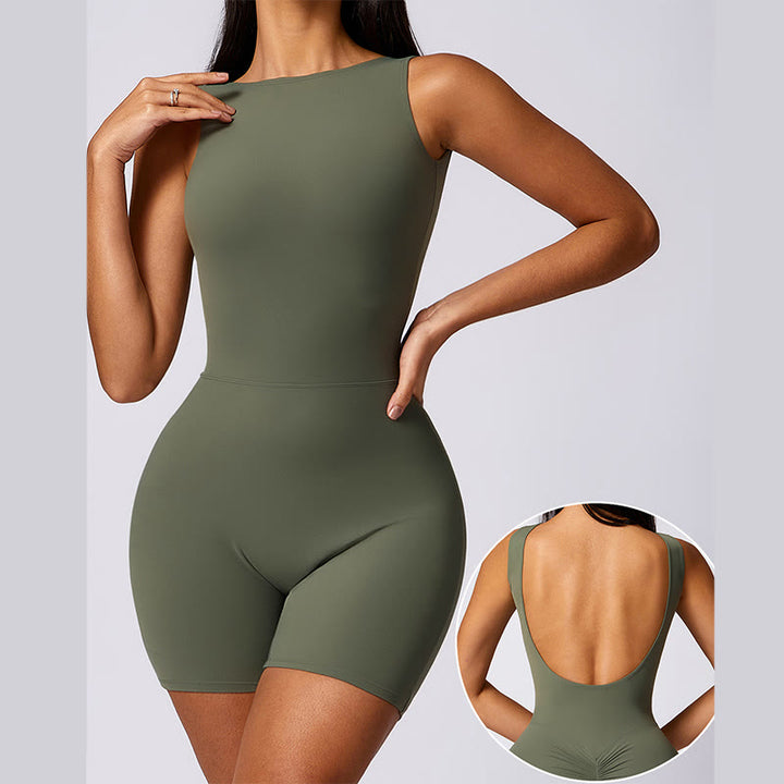 Buddha Stones Backless Jumpsuit Romper Sports Gym Fitness Yoga Women Bodysuit