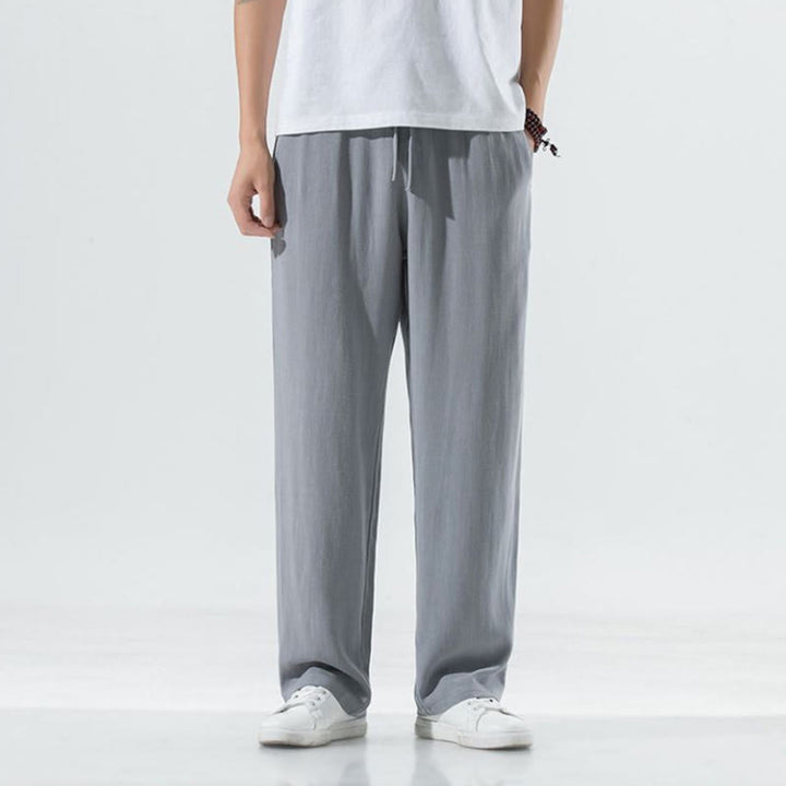 Buddha Stones Solid Color Cotton Linen Men's Wide Leg Pants With Pockets