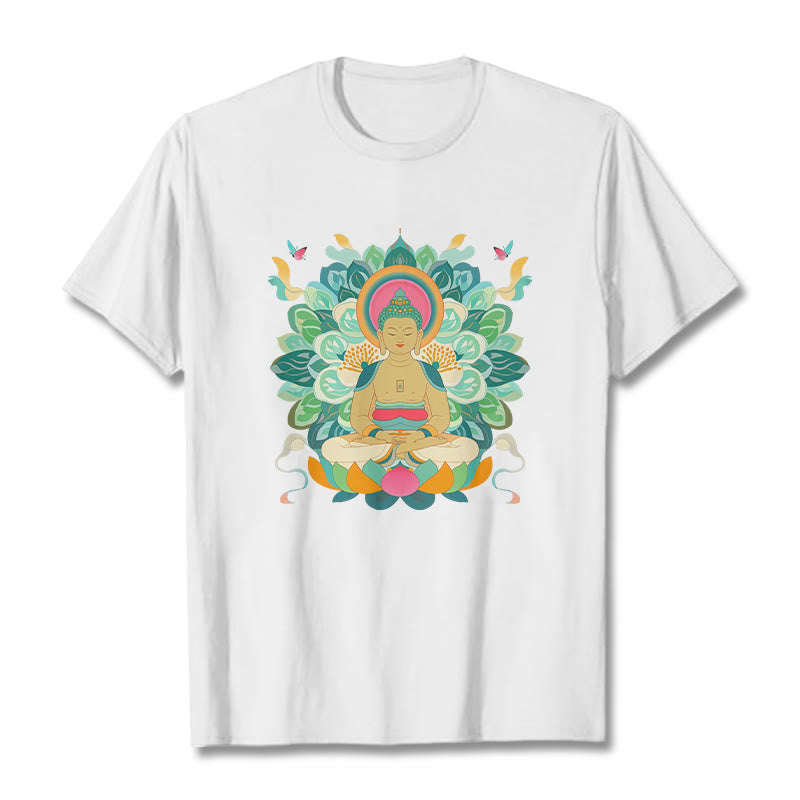 Buddha Stones Butterfly Lotus Buddha-Inspired Tee T-shirt - White - 2XL - image 1
