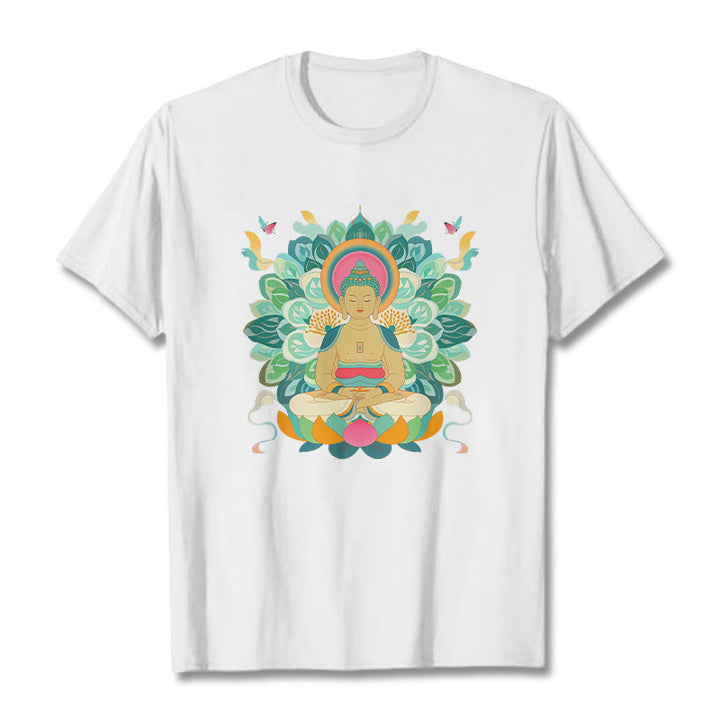 Buddha Stones Butterfly Lotus Buddha-Inspired Tee T-shirt - White - 2XL - image 1