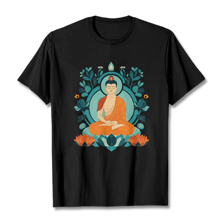 Buddha Stones Lotus Buddha Meditation Tee T-shirt - Black - 2XL - image 5