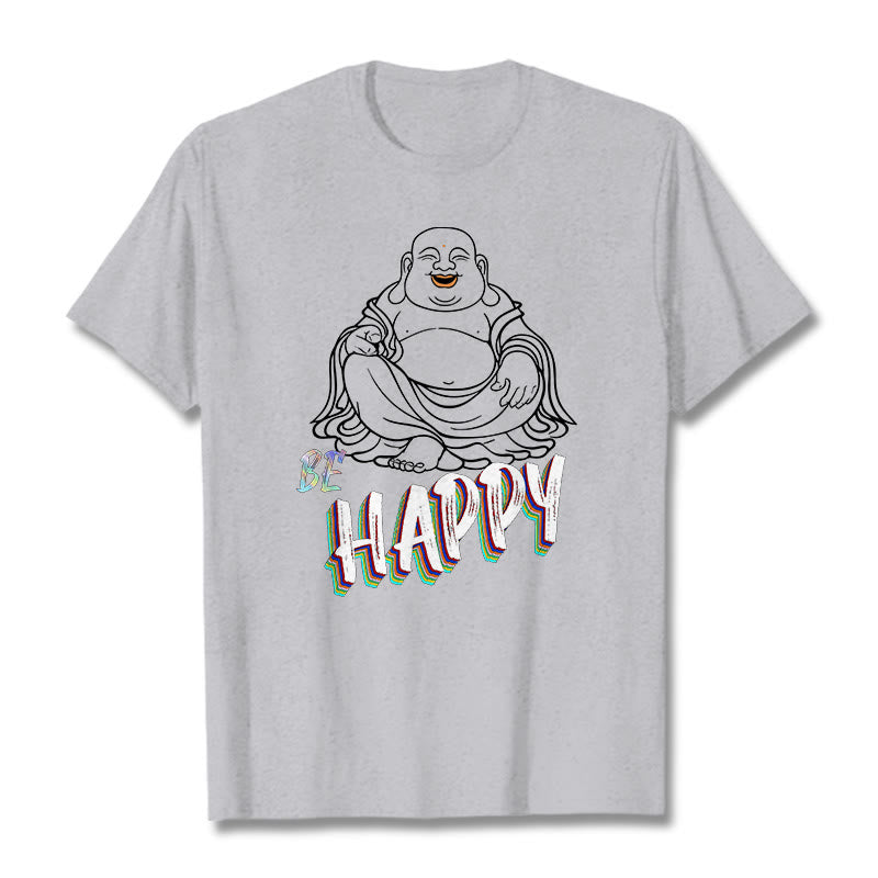 Buddha Stones BE HAPPY Laughing Buddha Tee T-shirt - LightGrey - 2XL - image 1