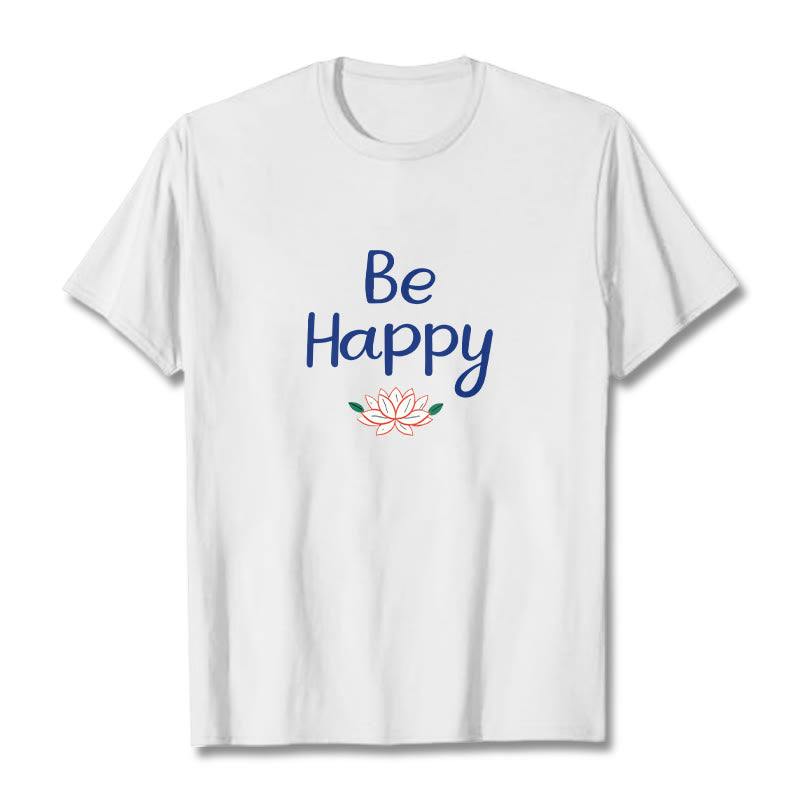 Buddha Stones Be Happy Lotus Tee T-shirt - White - 2XL - image 1
