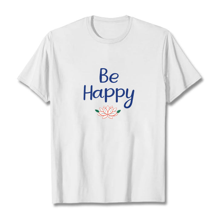 Buddha Stones Be Happy Lotus Tee T-shirt - White - 2XL - image 1
