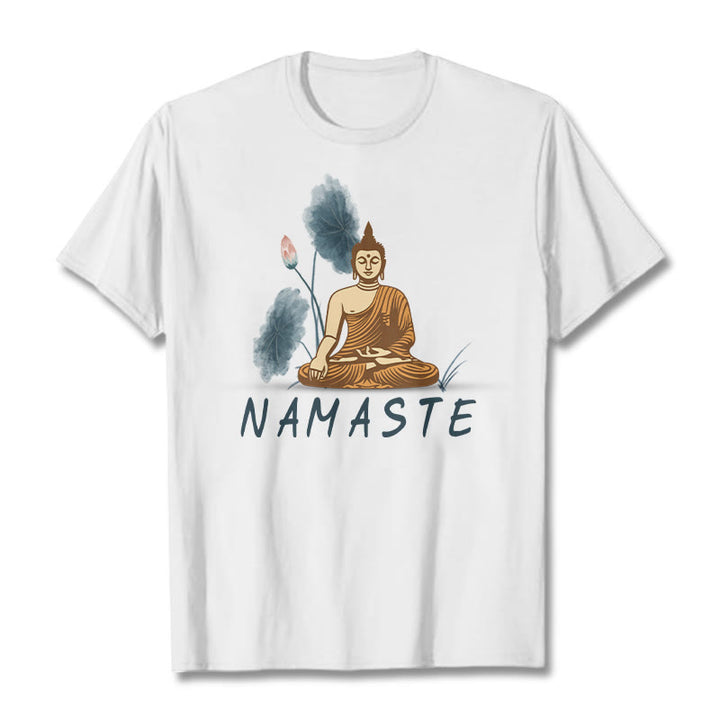 Buddha Stones NAMASTE Buddha Lotus Leaf Tee T-shirt