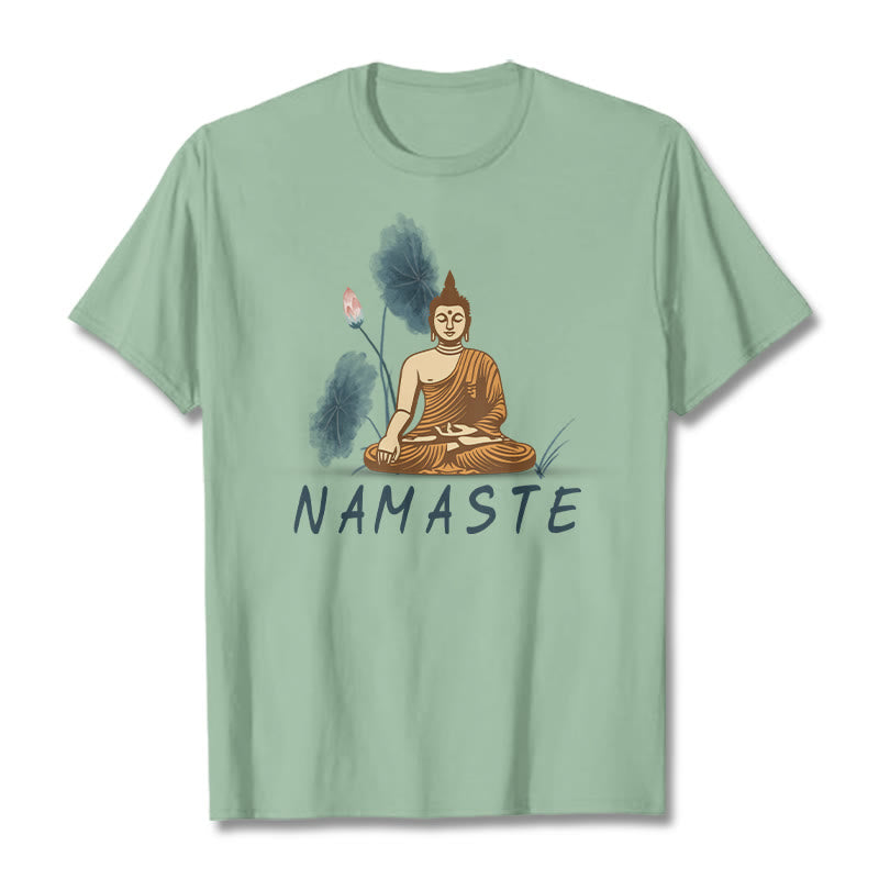 Buddha Stones NAMASTE Buddha Lotus Leaf Tee T-shirt