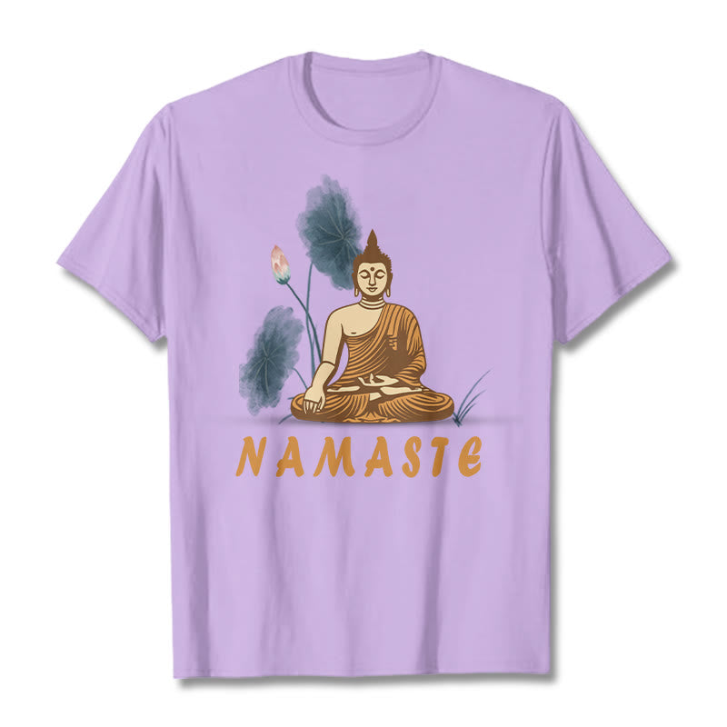 Buddha Stones NAMASTE Buddha Lotus Leaf Tee T-shirt