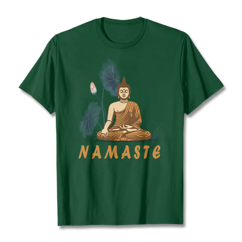 Buddha Stones NAMASTE Buddha Lotus Leaf Tee T-shirt