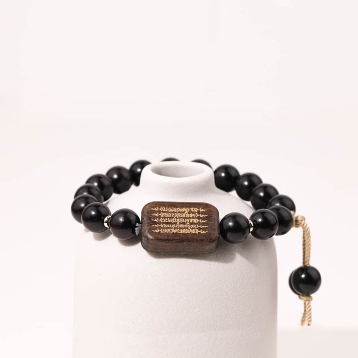 Buddha Stones Ebony Wood Scripture Engraved Peace Bracelet