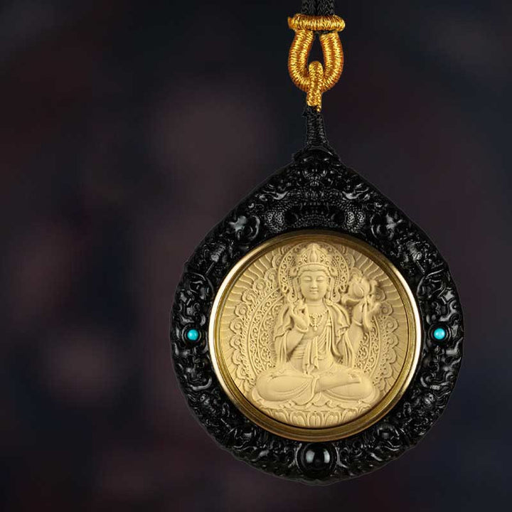 Buddha Stones Chinese Zodiac Natal Buddha Small Leaf Red Sandalwood Ebony Longevity Necklace Pendant - Horse-Mahasattva Bodhisattva - Ebony - image 9