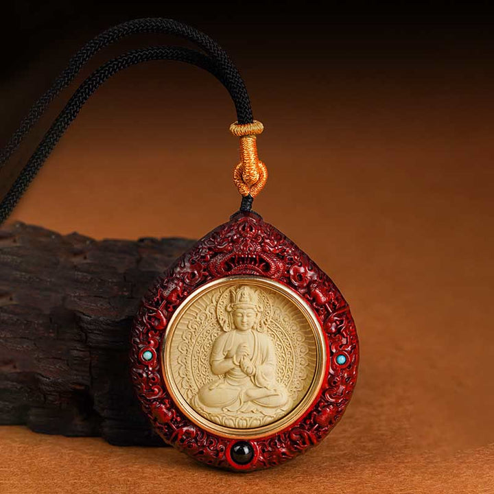 Buddha Stones Chinese Zodiac Natal Buddha Small Leaf Red Sandalwood Ebony Longevity Necklace Pendant