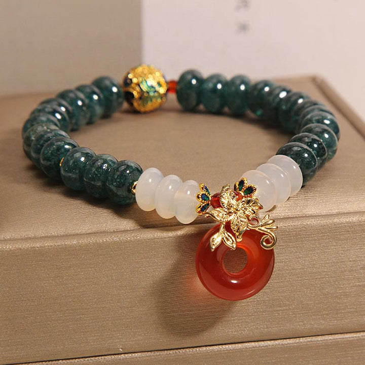 Buddha Stones Jade White Agate Red Agate Peace Buckle Abacus Beads Luck Bracelet