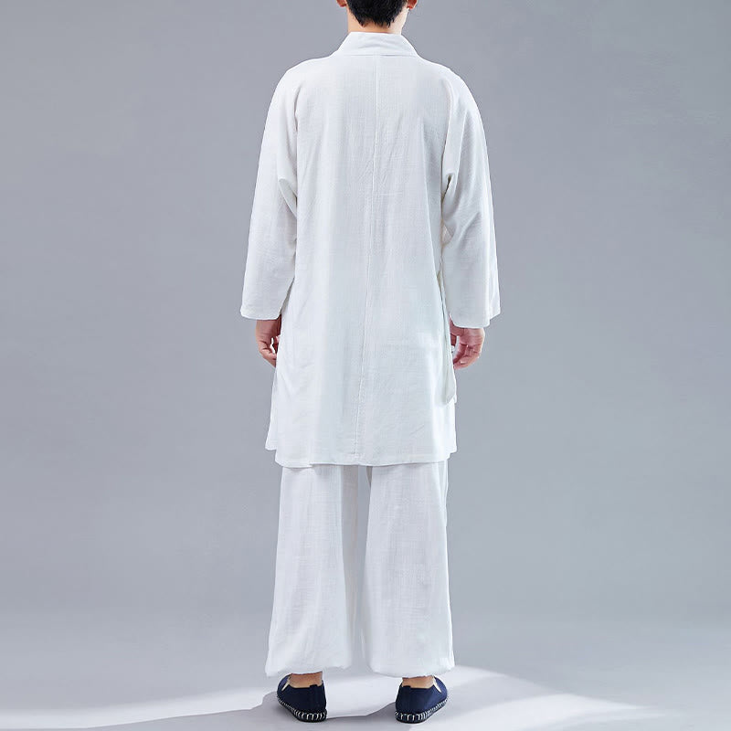 Buddha Stones 2Pcs V-Neck Men's Long Sleeve Shirt Top Pants Meditation Zen Tai Chi Cotton Linen Clothing Set - image 2