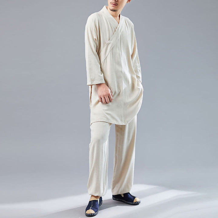 Buddha Stones 2Pcs V-Neck Men's Long Sleeve Shirt Top Pants Meditation Zen Tai Chi Cotton Linen Clothing Set - image 15