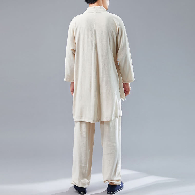 Buddha Stones 2Pcs V-Neck Men's Long Sleeve Shirt Top Pants Meditation Zen Tai Chi Cotton Linen Clothing Set - image 10