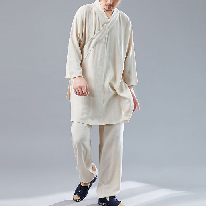 Buddha Stones 2Pcs V-Neck Men's Long Sleeve Shirt Top Pants Meditation Zen Tai Chi Cotton Linen Clothing Set - image 14