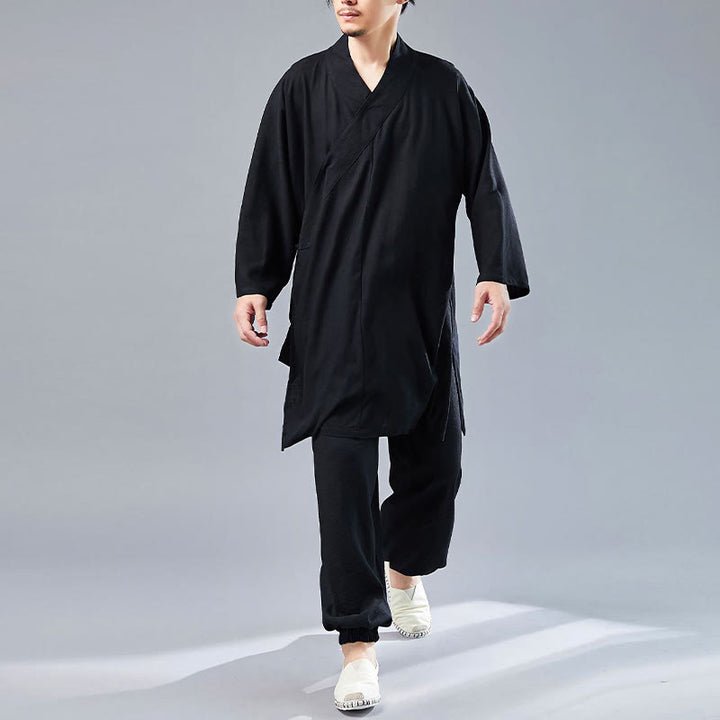 Buddha Stones 2Pcs V-Neck Men's Long Sleeve Shirt Top Pants Meditation Zen Tai Chi Cotton Linen Clothing Set - image 27